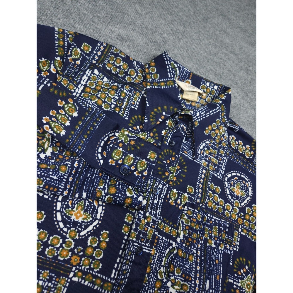 Vintage Jantzen 100 Shirt Men XL Blue Floral AOP Psychadelic Retro USA